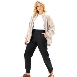 Kiki Vargas High Waist Cinch Ankle Scallop Pocket Track Pant Shiny Black XXS New